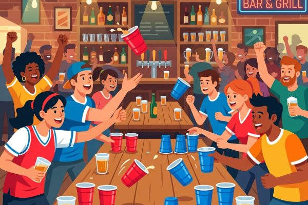 Exciting Flip Cup Tournament at a Local Bar